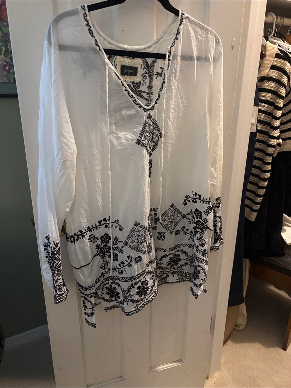 White Embroidered V-Neck Johnny Was Women's blouse